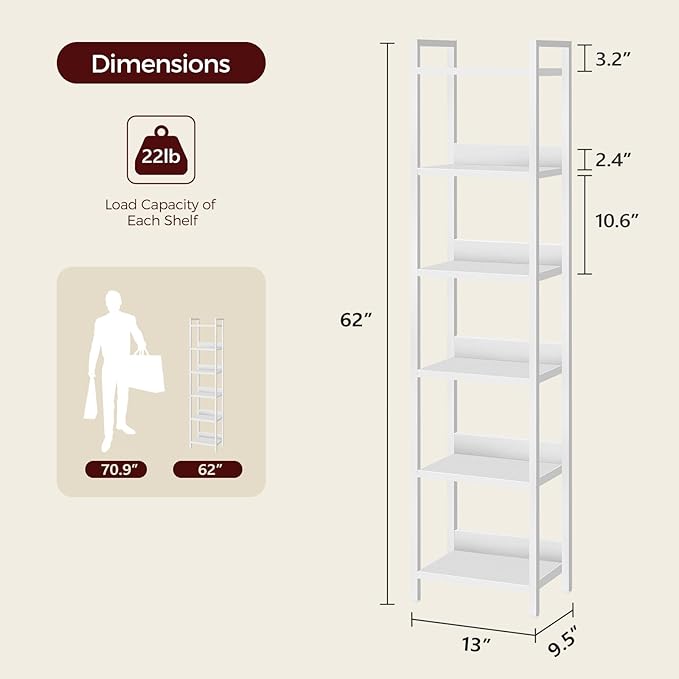 Bookshelf, 6-Tier Bookcase, Standing Book Shelf - Image 3