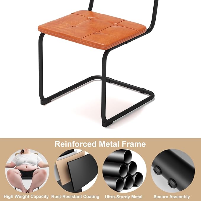 400lbs - Heavy Duty Rattan Dining Chair, Armrest Leather Cushions and Metal - Image 6