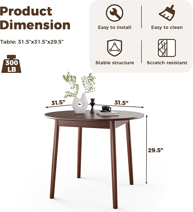 DELAVIN 31.5" Solid Wood Round Dining Table - Image 3