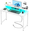 Computer Desk with USB Power Outlets and LED Lights, 47 inch Gaming Desk with by Hyomdeck