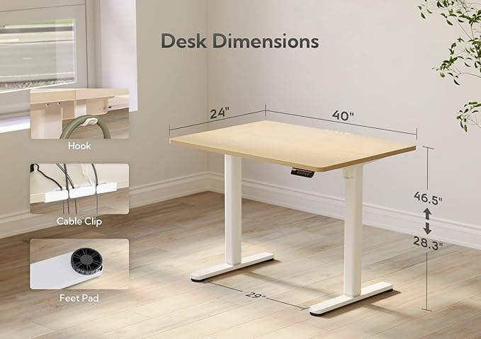 Claiks Electric Standing Desk, Adjustable Height Stand up Desk, 40x24 Inches - Image 3