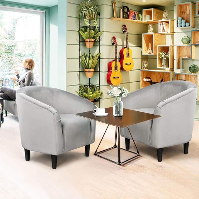 Yaheetech Living Room Chair, Velvet Accent Upholstered Barrel Sitting Chair - Image 5