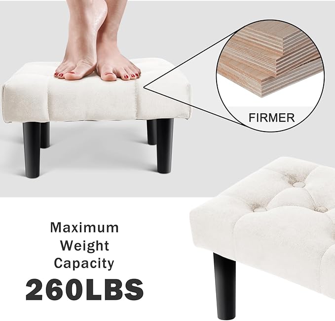 HOUCHICS Small Footstool Ottoman, Velvet Soft Footrest Ottoman - Image 8