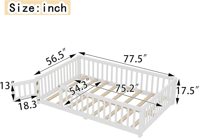 Bellemave Full Floor Bed with Slats and Safety Guardrails, Kids Montessori - Image 3