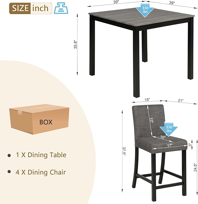 KEIKI 5-Piece Counter Height Dining Table Set - Image 3