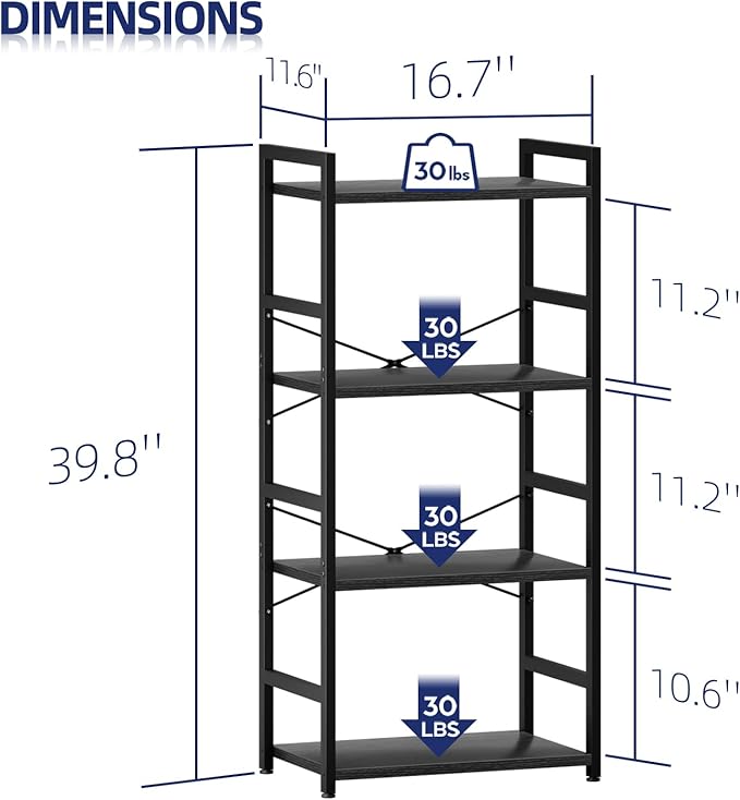 NUMENN 4 Tier Small Bookshelf, Industrial Bookcase Shelf Storage Organizer - Image 3