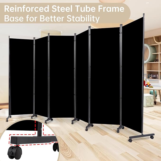 Room Divider 6 Panel Room Dividers/Wheels, Fabric Room Divider Panel - Image 3