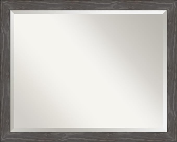 Amanti Art Grey Wall Mirror 25x31 Woodridge Rustic Grey Rectangle Bathroom by AmantiArt