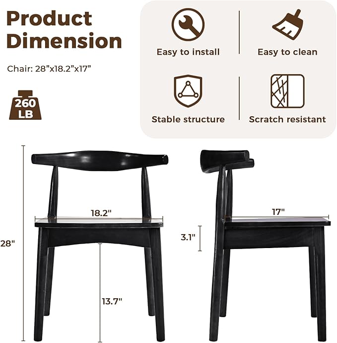 DELAVIN Solid Wood Dining Chairs Set of 4, Farmhouse Style High Ladder Back - Image 2