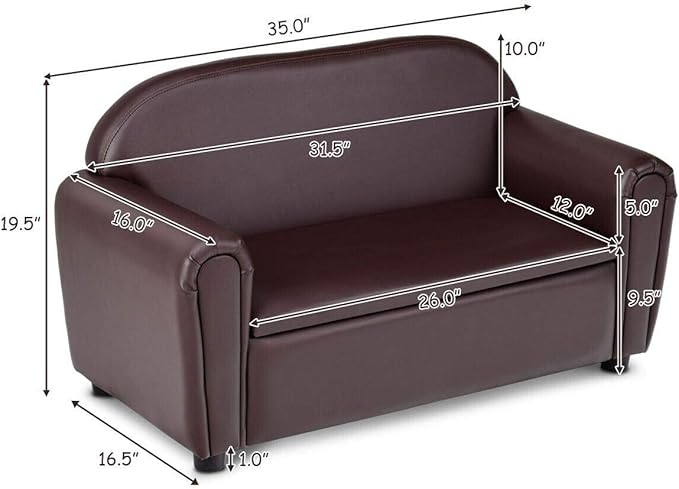 Costzon Kids Couch, 2 in 1 Double Seat Children's Sofa w/Under Seat Storage - Image 3