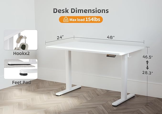 Seang Standing Desk with Adjustable Height, 48x24 Inch Electric Stand Up Desk - Image 3