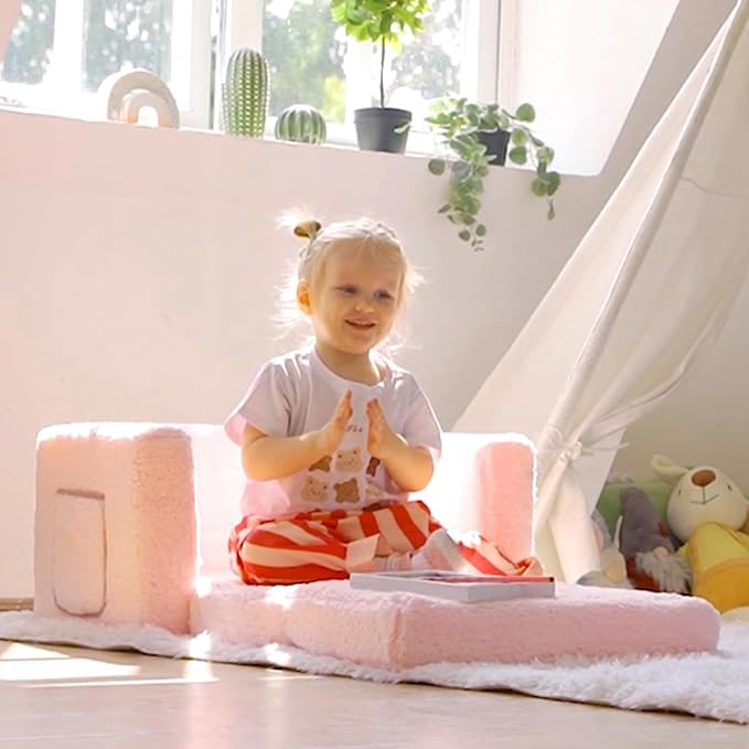 ALIMORDEN 2-in-1 Flip Out Cuddly Sherpa Toddler Couch Convertible Sofa to - Image 2