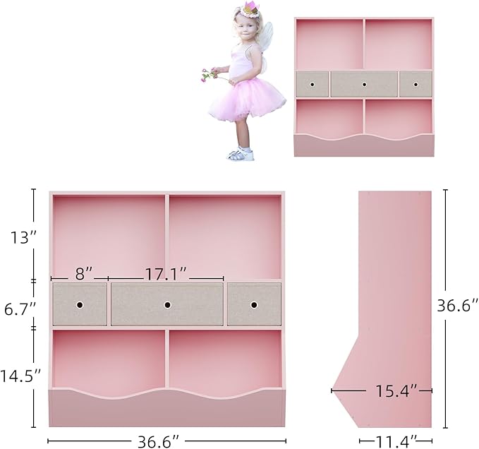 IDEALHOUSE 7-Cubby Large Kids Toy Storage Organizer, Children Wood Bookcase and - Image 2