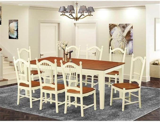 East West Furniture QUDO9-WHI-W 9 Piece Kitchen Table Set Includes a Rectangle - Image 2