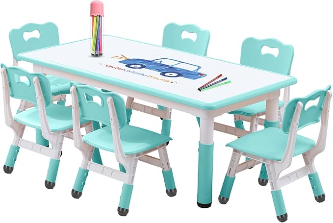 Kids Table and Chairs Set, Height Adjustable Desk by HAPPYMATY
