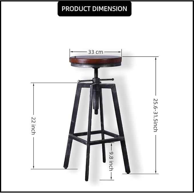 Set of 2 Industrial Bar Stools 25.6-30.5inch Counter Bar Height Adjustable - Image 3