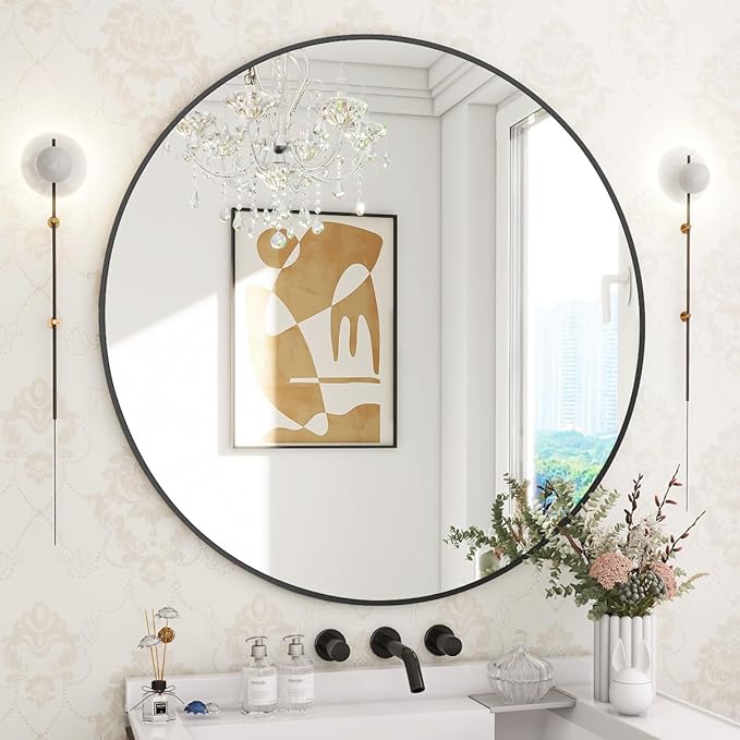 BEAUTYPEAK 32 Inch Round Mirror, Metal Frame Circle Mirror, Wall Mounted by BEAUTYPEAK