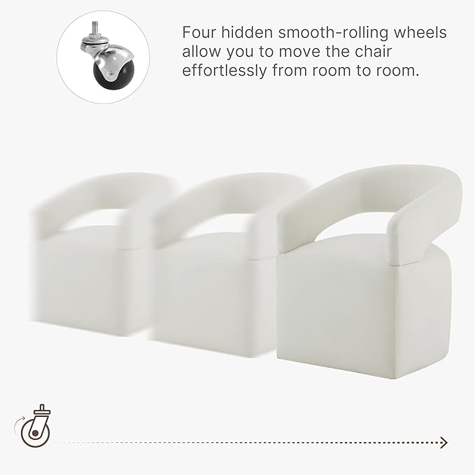 Upholstered Dining Chairs with Removable Casters Barrel Side Armchair with - Image 4