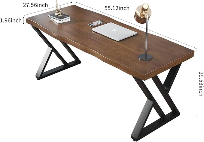 Solid Wood Desk 55 inches Wide Home Office Desk, Metal Modern Industrial - Image 2