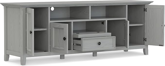 SIMPLIHOME Amherst 72-inch Wide Solid Wood TV Stand in Fog Grey, - Image 4