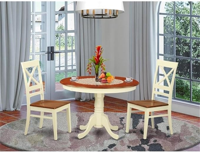 East West Furniture HLQU3-BMK-W 3 Piece Dining Room Table Set Contains a Round - Image 2