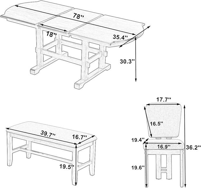 Ball & Cast 6 Pieces 78inch Extendable Wood Dining Table Set - Image 2