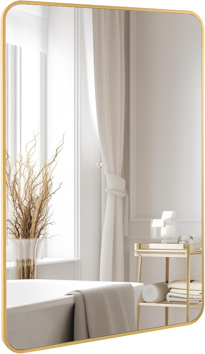 Gold Bathroom Mirror, Rectangle 20 x 30 Inch Vanity Wall Mirror, Modern Mirror by Unknown