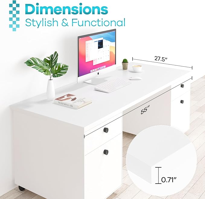 Kaboon 55x27.5 in White Tabletop, Wood Desktop One Piece, Reversible Melamine - Image 3