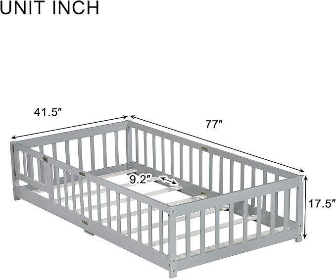 Bellemave Twin Floor Bed with Slats and Safety Guardrails, Kids Montessori - Image 3