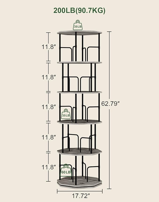5 Tier Rotating Bookshelf, 360 Display Round Spinning Bookshelf Tower - Image 2