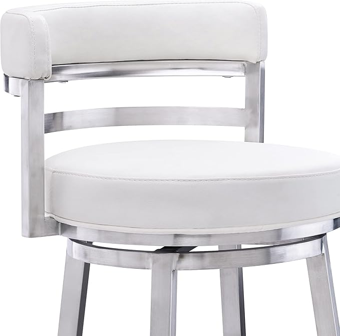 Armen Living Titana 26" Counter Height Swivel White Faux Leather and Brushed - Image 6
