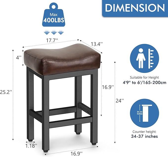 Counter Height Bar Stools Set of 2, 24 Inch Barstools - Image 2