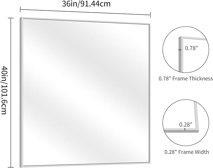 YIROMAN Bathroom Mirror 36"x40", Large Brushed Silver Bathroom Mirror - Image 8