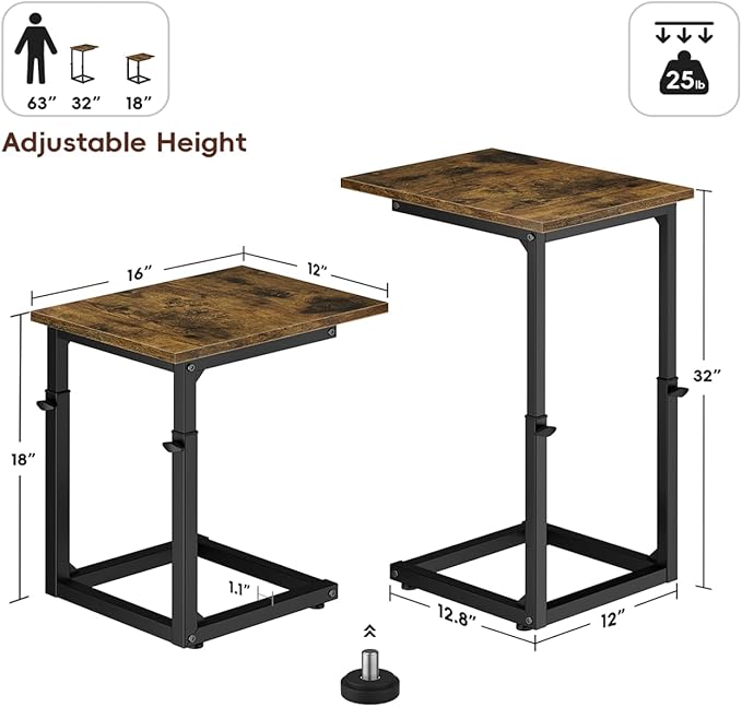 Vagusicc C Shaped End Table, Sofa Table That Slide Under, C Table End Table TV - Image 3