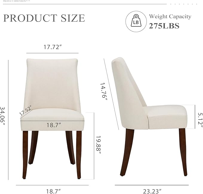 COLAMY Upholstered Dining Chairs Set of 2, Mid Century Modern Kitchen Chairs - Image 2