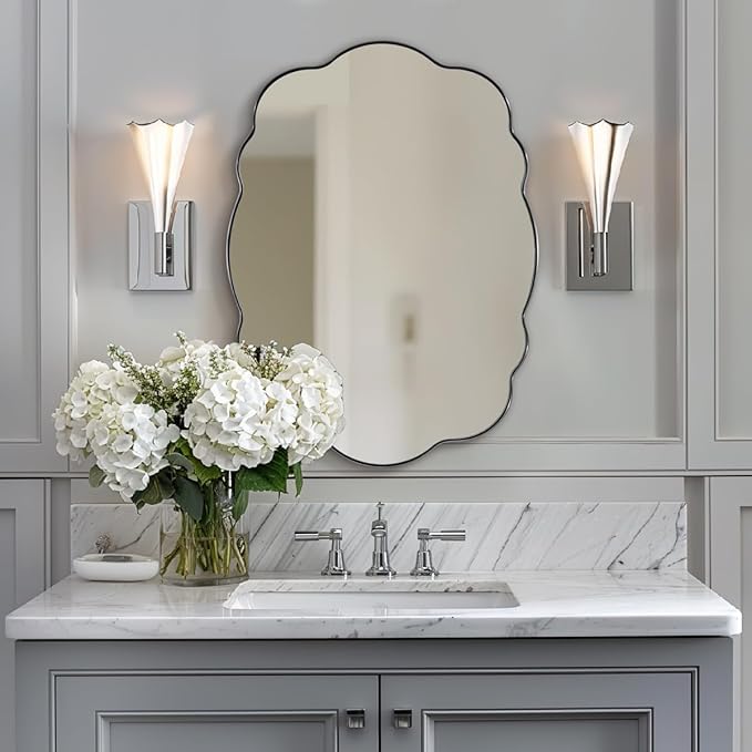 ANDY STAR Brushed Nickel Bathroom Mirror, 24x32 Inch Silver Asymmetrical Wall - Image 2