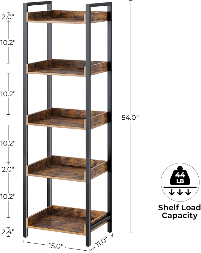 Rolanstar Bookshelf, 5-Tier Storage Rack, Narrow Corner Bookshelf, Display - Image 3