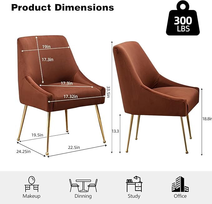 Velvet Dining Chairs Set of 2, Furniture Collection Modern Contemporary - Image 3