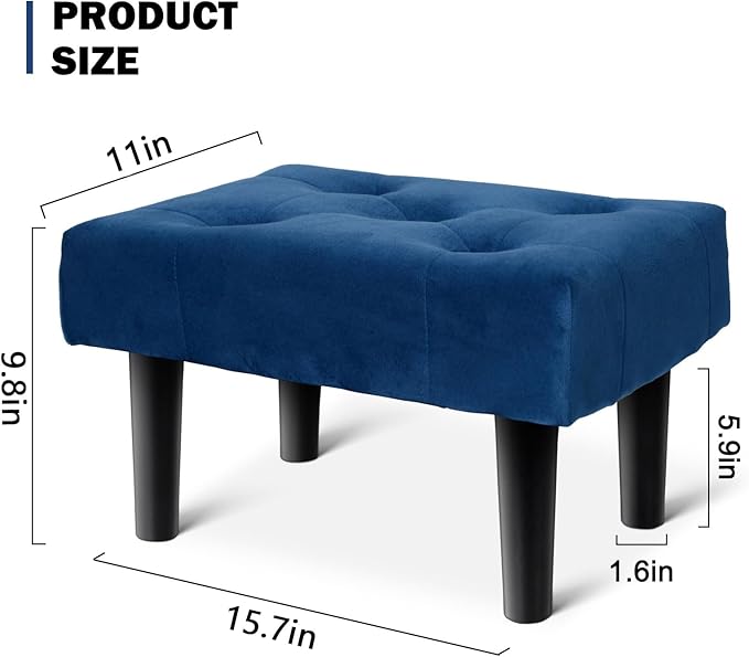 HOUCHICS Small Footstool Ottoman, Velvet Wooden Foot Stool Ottoman - Image 2