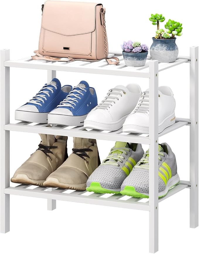 Small Shoe Rack for Entryway, Bamboo Wood Standing Shoe Shelf for Indoor Outdoor by VIEWCARE