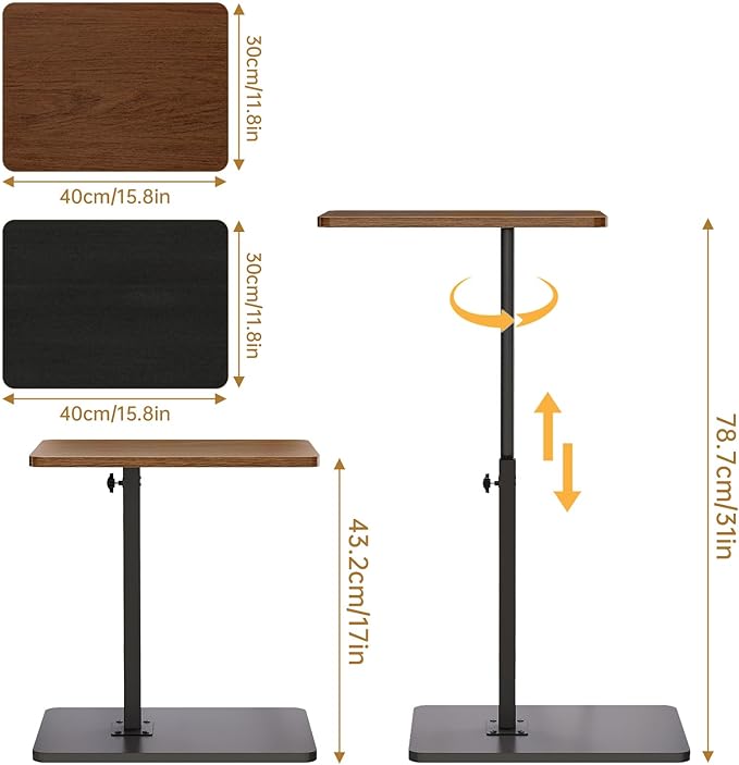 NiHome Minimalist Height Adjustable End Table, 360° Rotatable Sofa Armrest Side - Image 2