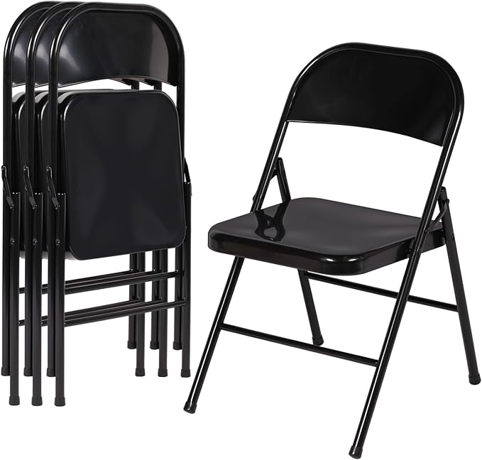 VECELO Metal Folding Chairs 4 Pack, Double Hinged Steel Frame Easy by VECELO