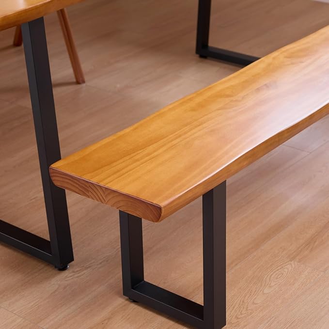 Solid Wood Top Bench with Metal Legs Durable Long Bench - Image 7