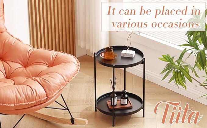 Tiita 2 Pack Round End Table Mental 2-Tier Side Table Nightstand/Small Iron - Image 8
