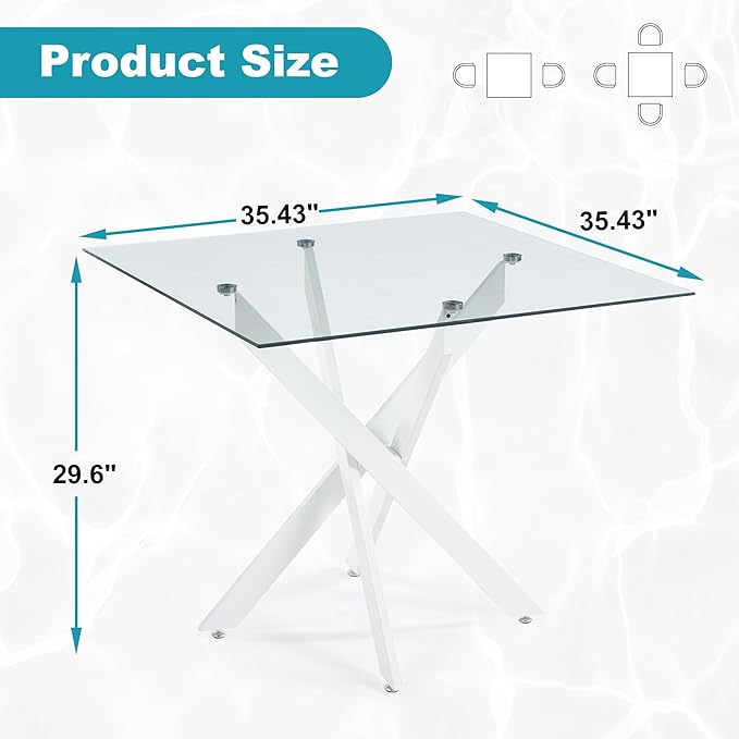 Dining Table for 4 Modern 35.43" Rectangular Glass Dining Table Kitchen & - Image 2