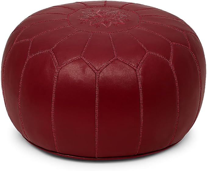 Stuffed Round Design Moroccan Leather Pouf Ottoman, Pre-Filled, 100% Genuine by Unknown