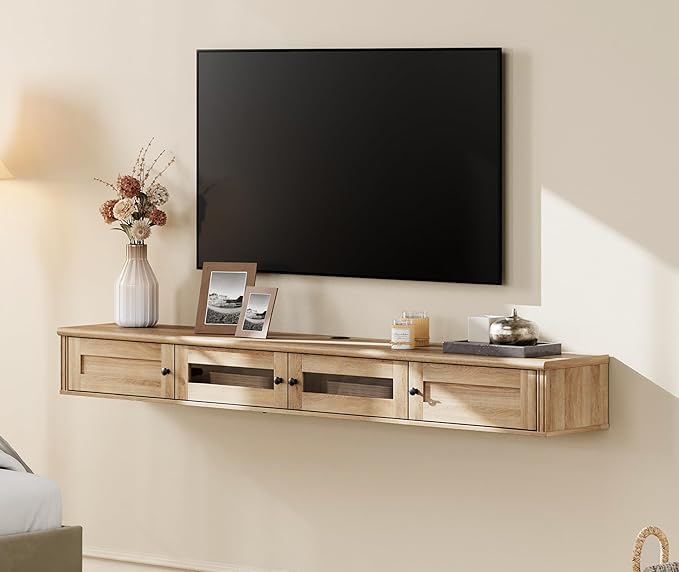 WAMPAT Floating TV Stand for TVs up to 80 Inch, Wooden Floating TV Shelf - Image 6