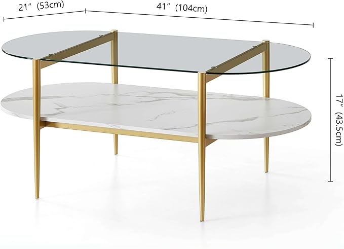 Oval Coffee Table, Mid-Century Modern Design, L41 x W21 x H17 inch, - Image 2