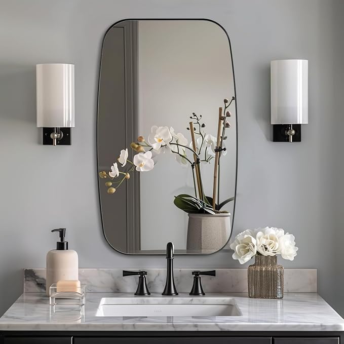 ANDY STAR Oval Bathroom Mirror, 24x32’’ Matte Black Metal Frame Oblong Mirror by ANDYSTAR