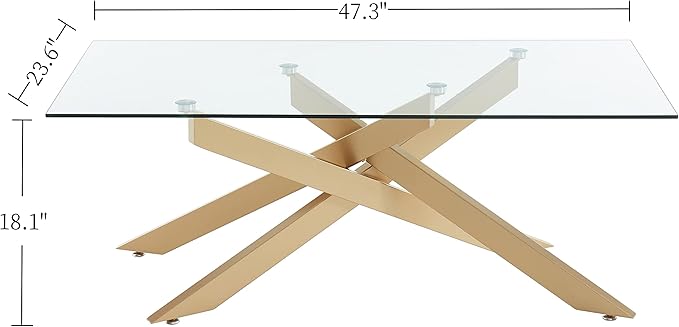 Rectangle Modern Coffee Table, Tempered Glass Top and Metal Tubular Leg - Image 2